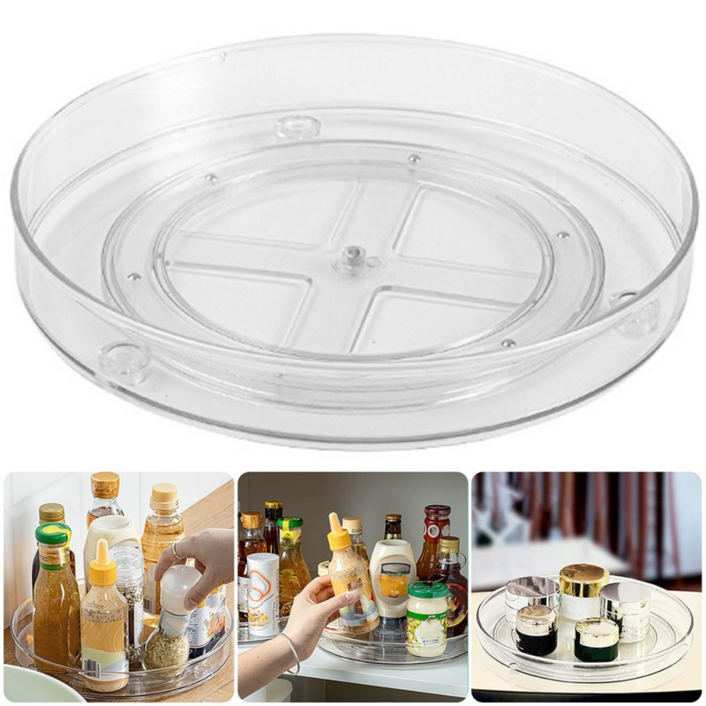 Travertine Tray Oval - Turntable Organizer Multifunction Clear Rotating Storage