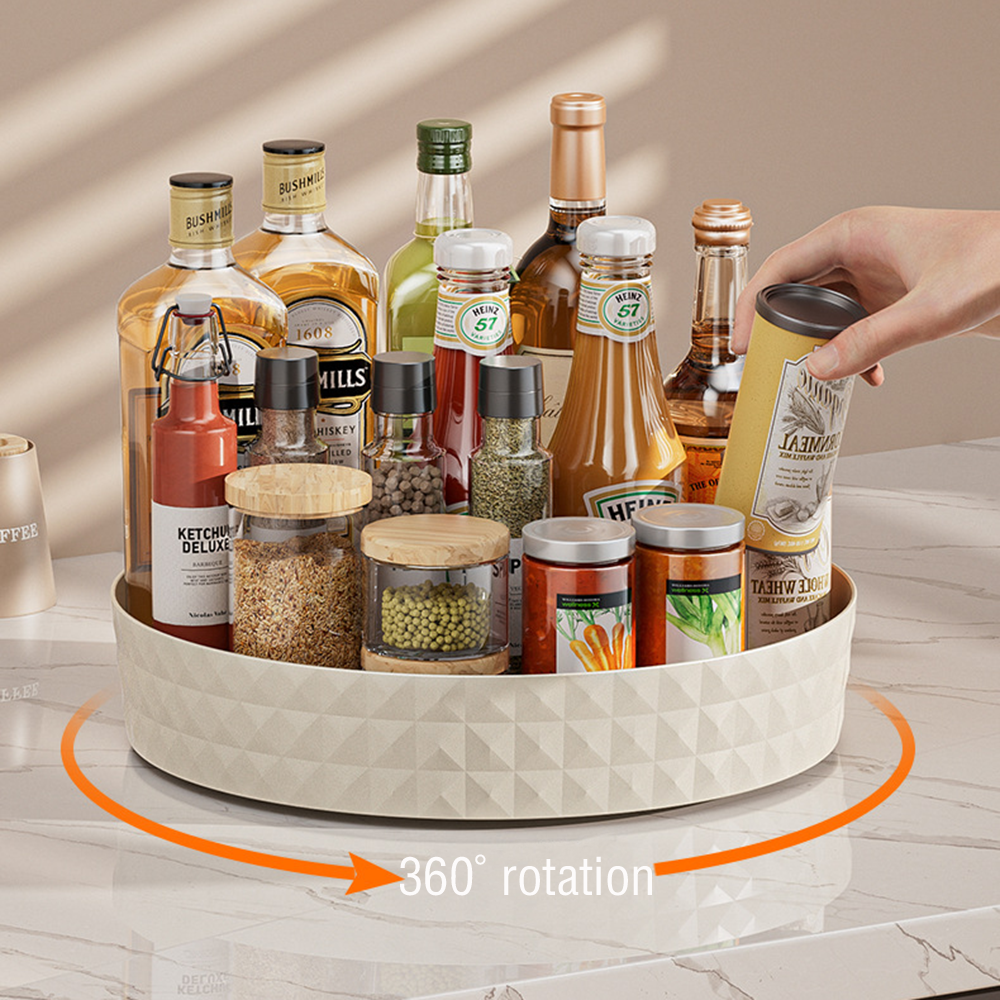 Travertine Tray Oval - 360 Rotating Seasoning Storage Rack Multifunction