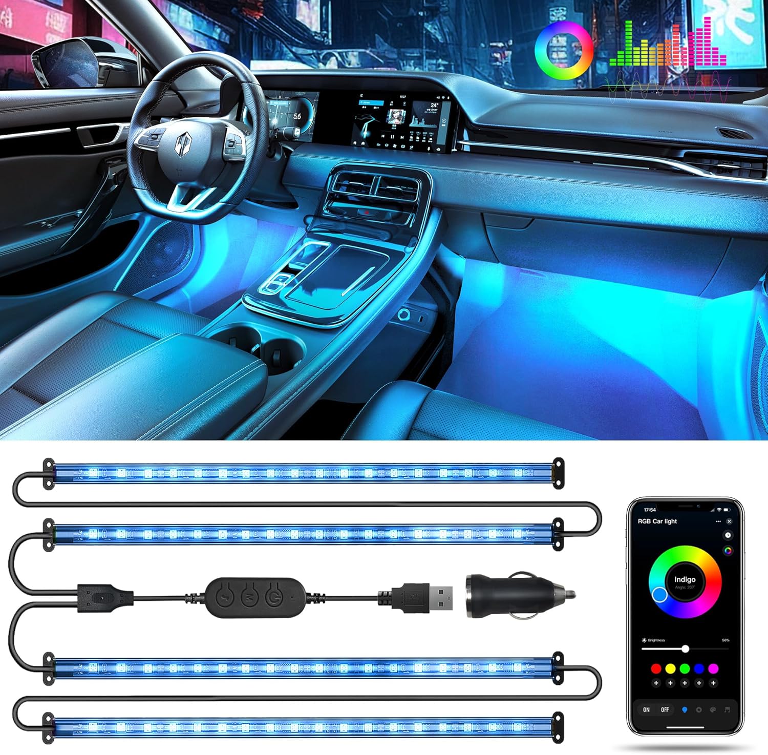 Interior Design Apps - RGB 48 LED Car Interior Lights,